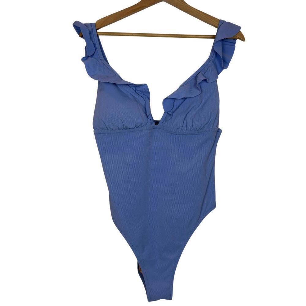 JCREW NWT Ruffle plunge V-neck one-piece swimsuit in Brilliant Peri Size: 10